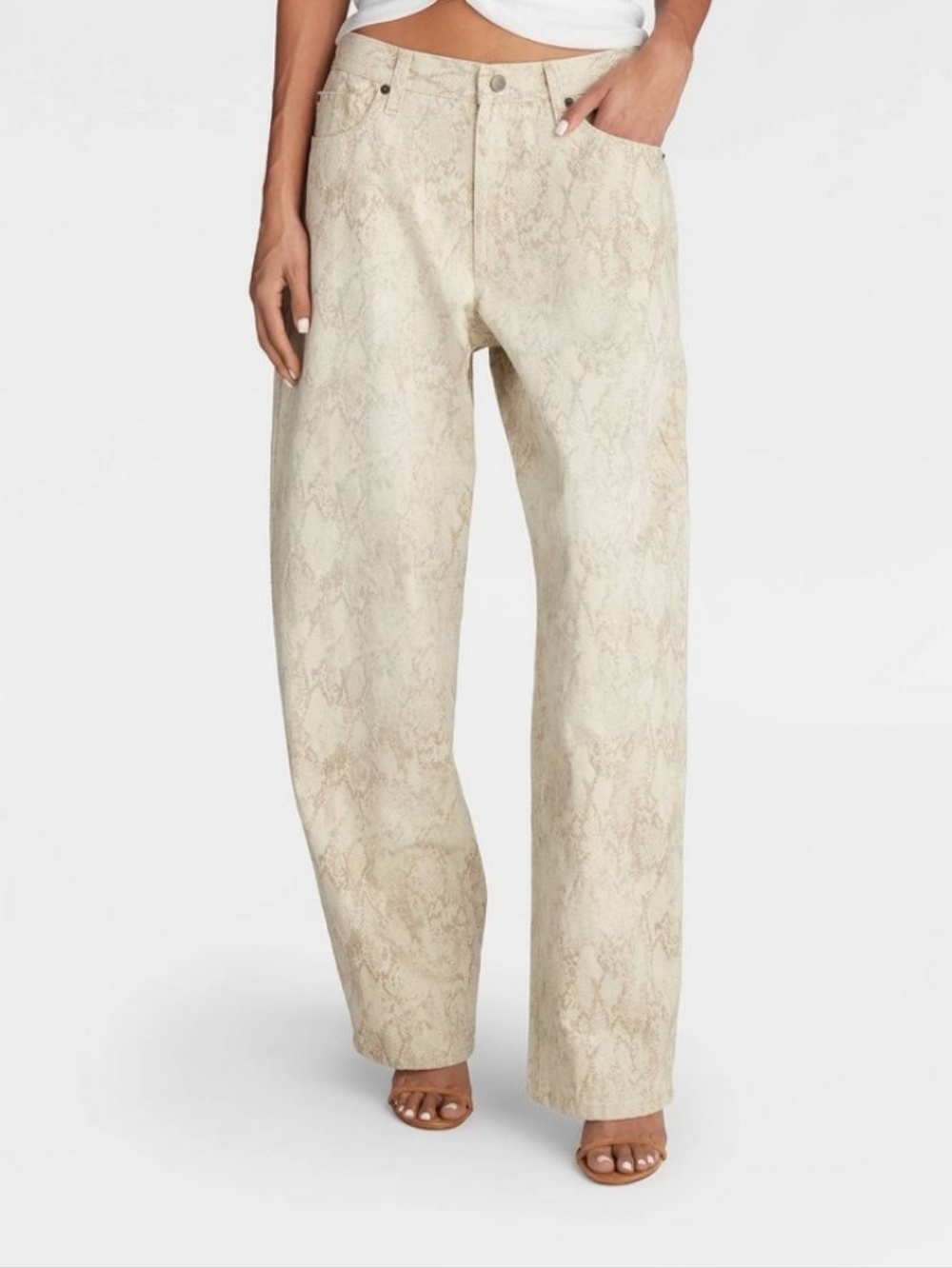 Snake-Print Mid-Rise Jeans